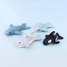 Felt Ocean Marine Mammal Set - Orca, Whale, Dophin, Narwhal