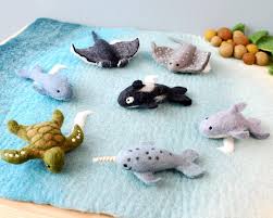 Felt Ocean Marine Mammal Set - Orca, Whale, Dophin, Narwhal