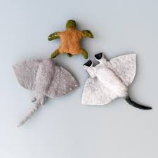 Felt Sea Reef Creatures Toys - Manta Ray, Eagle Ray & Green Sea Turtle