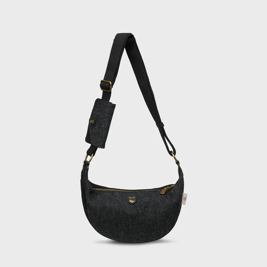 Black Herringbone Lge Saddle Bag