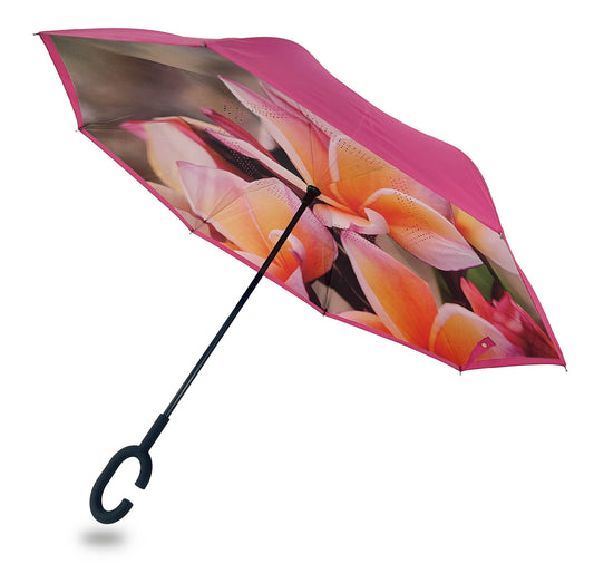 Pink Frangipani Reverse Umbrella