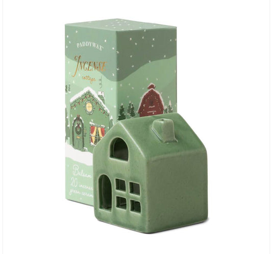 Incense Cone Holiday Green Ceramic Cottage  