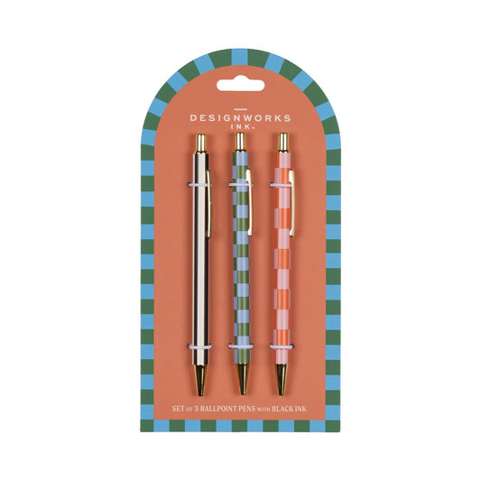 Dopo Set Of 3 Pens Stripes & Checks