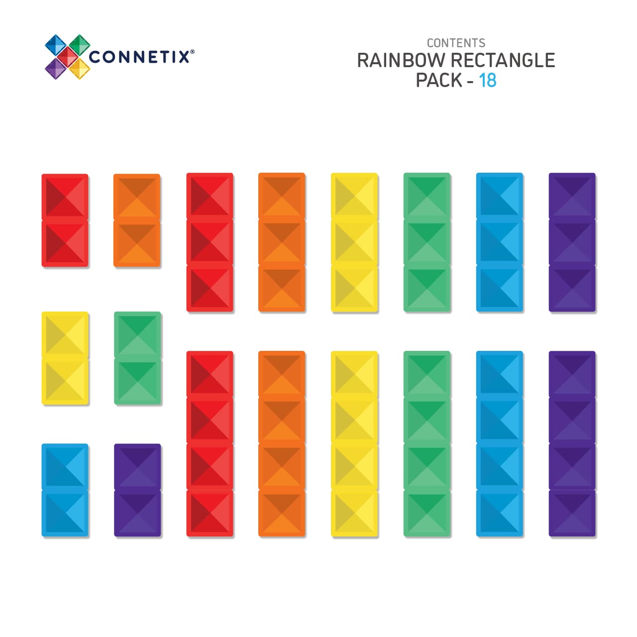 Rainbow Rectangle Pack 18pc Connetix