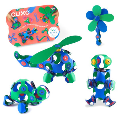 Clixo Crew Blue + Green Magnetic Building Toy - Blue And Green