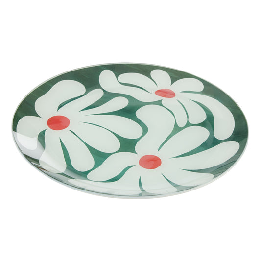 Lulu Extra Large Lulu Green Flower Glas Plate - Emporium