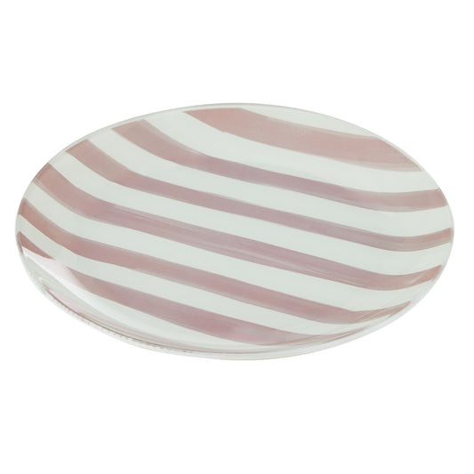 Lulu Pink Stripe Medium Glass Plate - Emproium