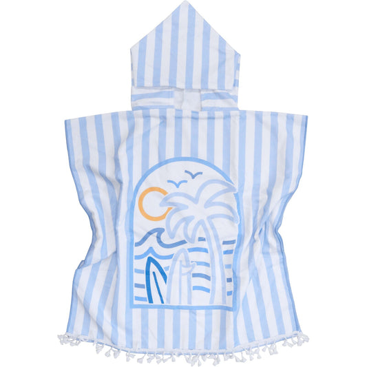 Kids Poncho Towel W/bag Summer Blues