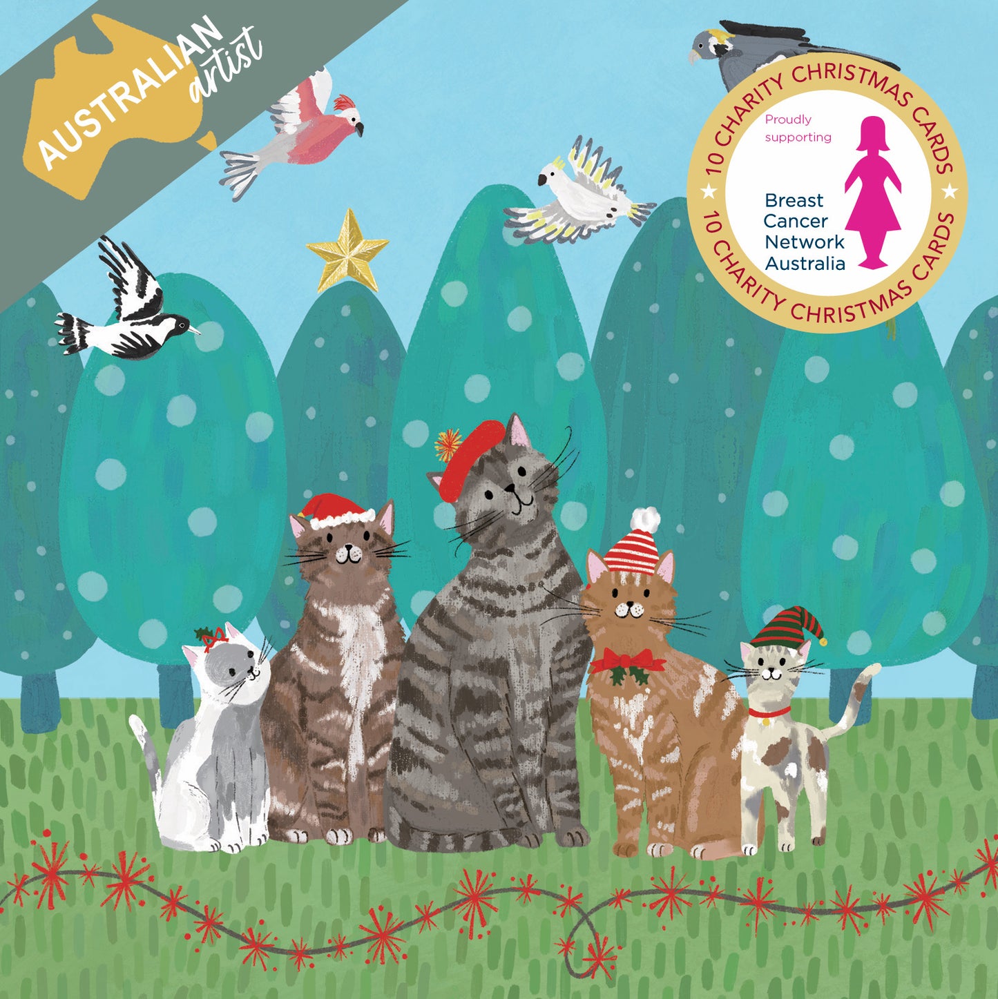 Christmas Charity Boxed Cards - Santa Cats Bcna